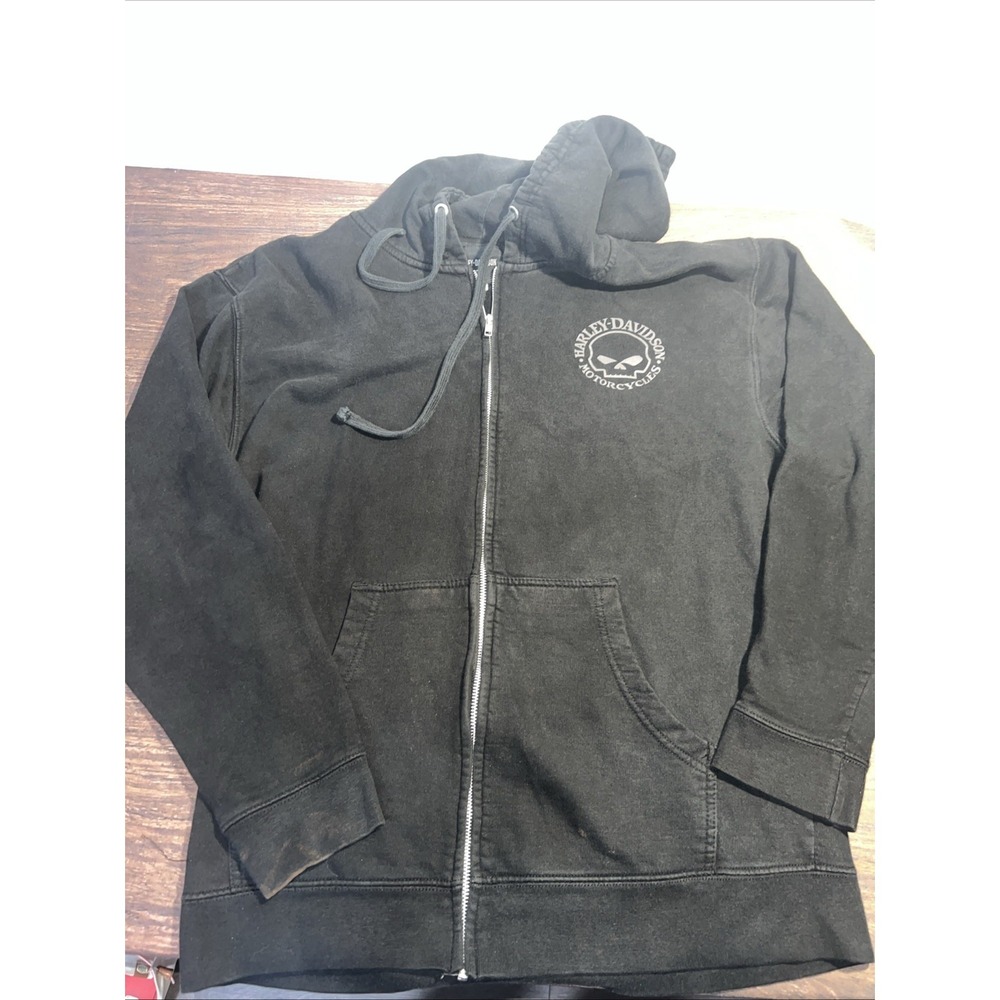 Harley Davidson Motorcycles Full Zip Hoodie Sweatshirt Large Skull Logo Black